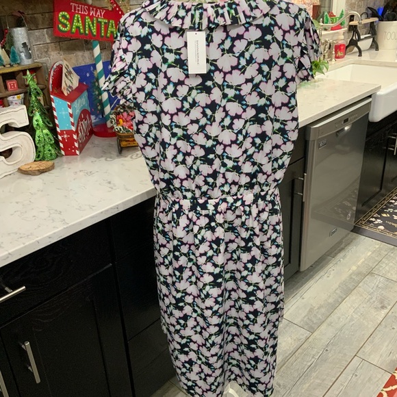 Banana Republic Dress Sz 16 Tall Floral Ruffle Pleated Neck Chiffon Feminine New - Picture 6 of 15